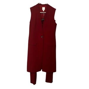Halogen Deep Red Sleeveless Pantsuit Longline Vest (Sz S) and Slacks (Sz 8)